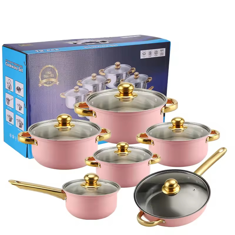 Wholesale Cookware Set 12PCS Stainless Steel Pots Soup Pot Household Milk Pot Multi Frying Pan