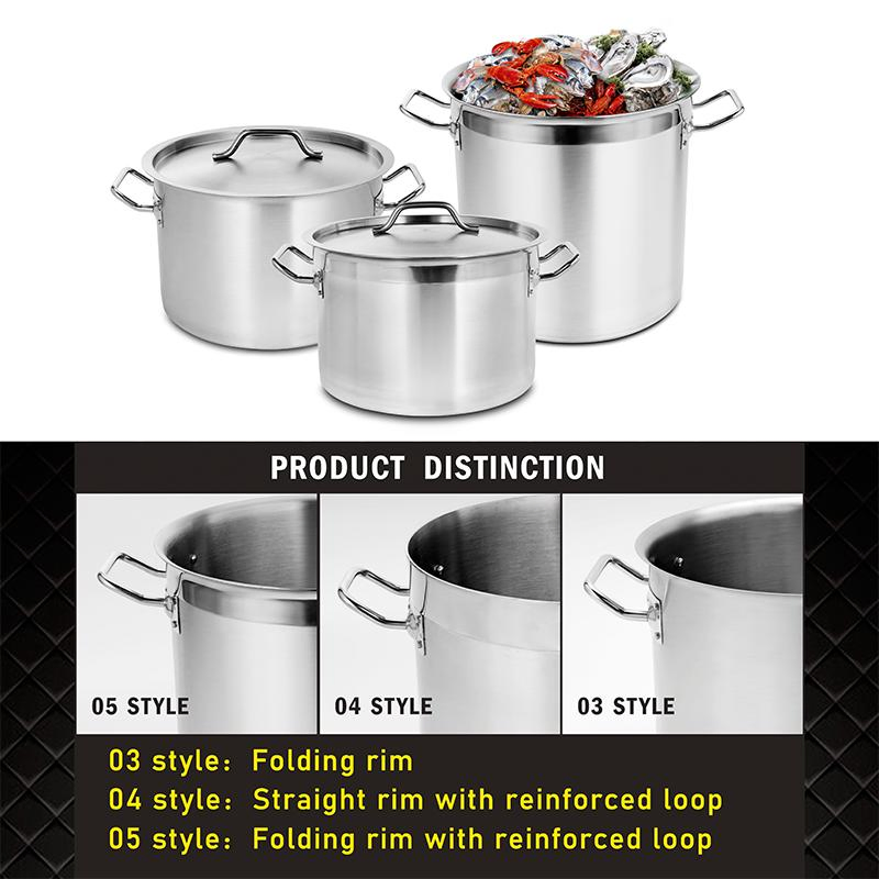 DaoSheng 03 Style Stainless Steel Kitchen Equipment Steamer Induction Stock Pot with Sandwich Bottom