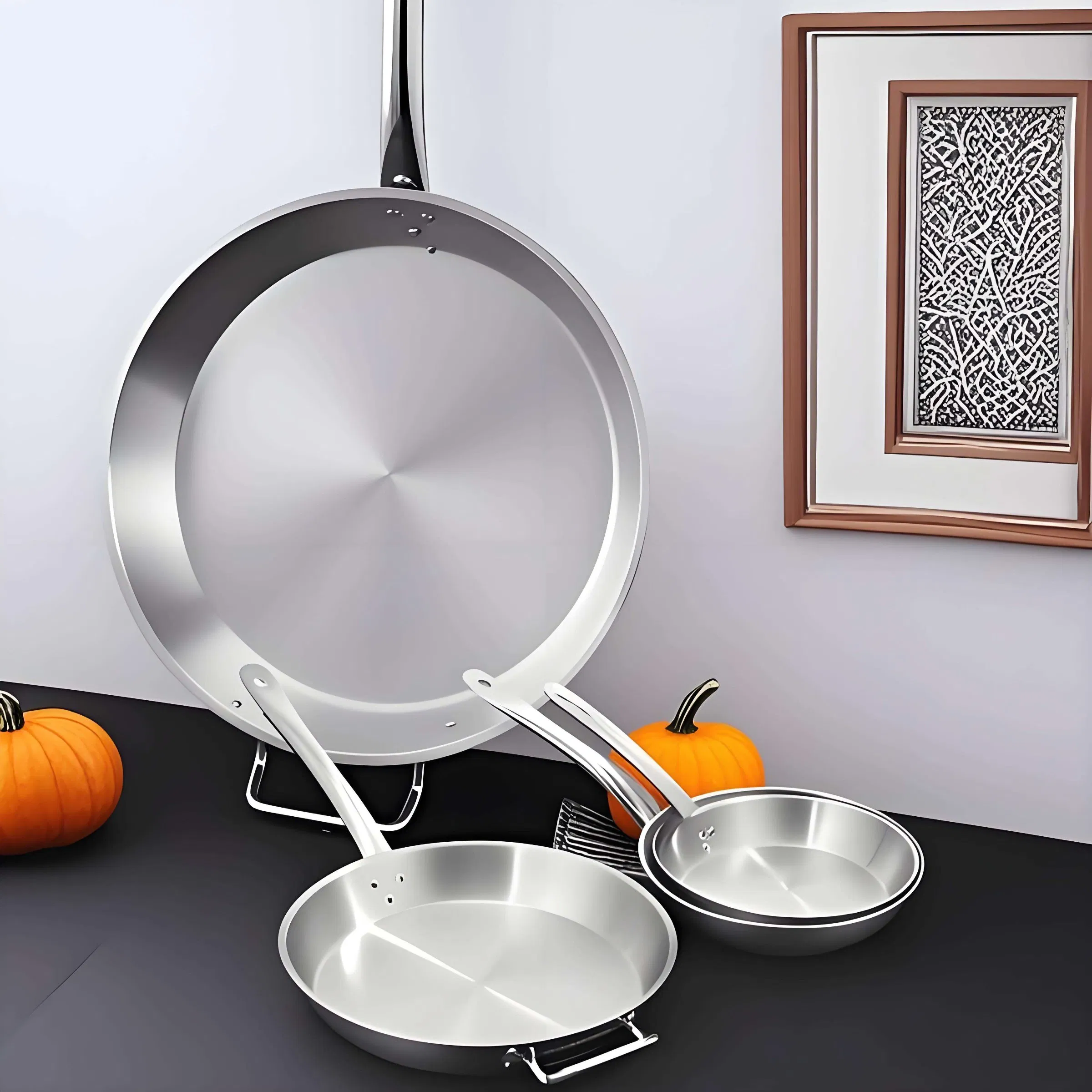 High Quality Hybrid Cookware Kitchenware 3-Ply Stainless Steel Honeycomb Non Stick Wok 24 Inch Big Frying Pan with Lid