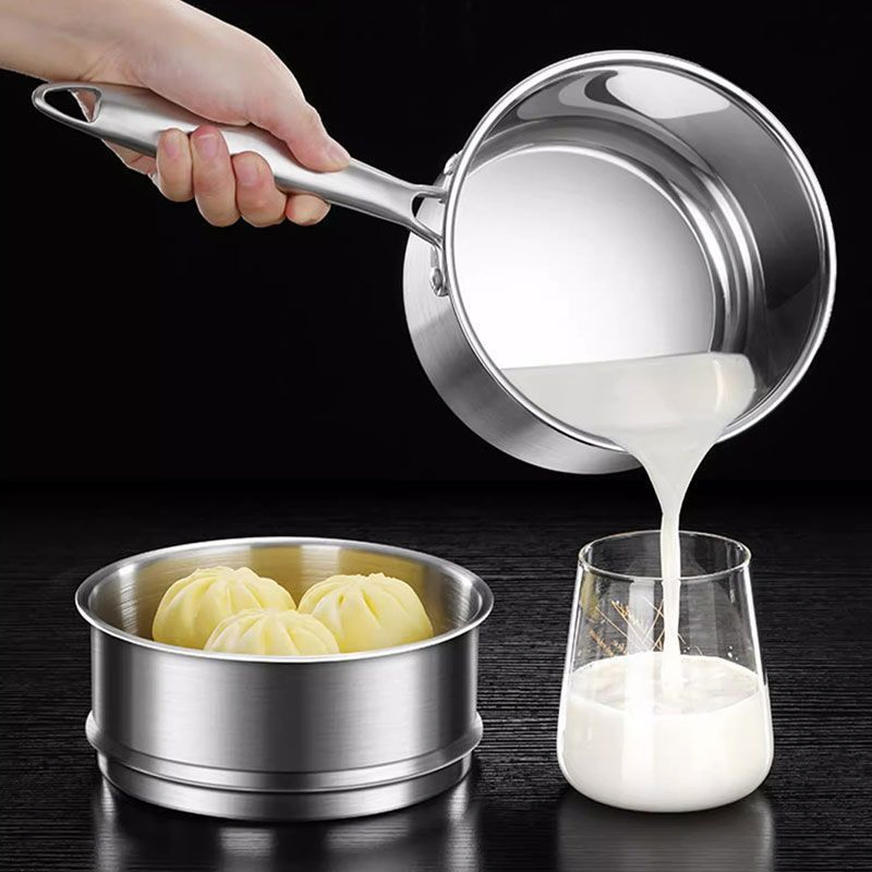 Camping BBQ Metal Milk Boiling Pan Stainless Sauce Pot Saucepan Induction Cooker Easy Grip Stainless Steel Sauce Pan Milk Pan