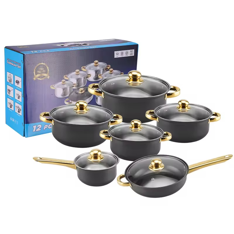 Wholesale Cookware Set 12PCS Stainless Steel Pots Soup Pot Household Milk Pot Multi Frying Pan