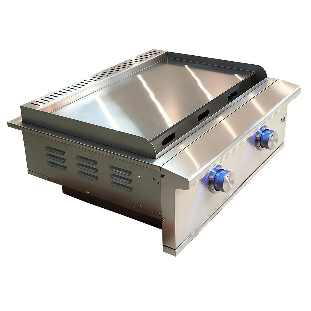 Factory Heavy Duty Premium Stainless Steel 304 Built-in Outdoor Kitchen Barbecue BBQ 2b 2 Burners Gasteppanyaki Griddle with Lid