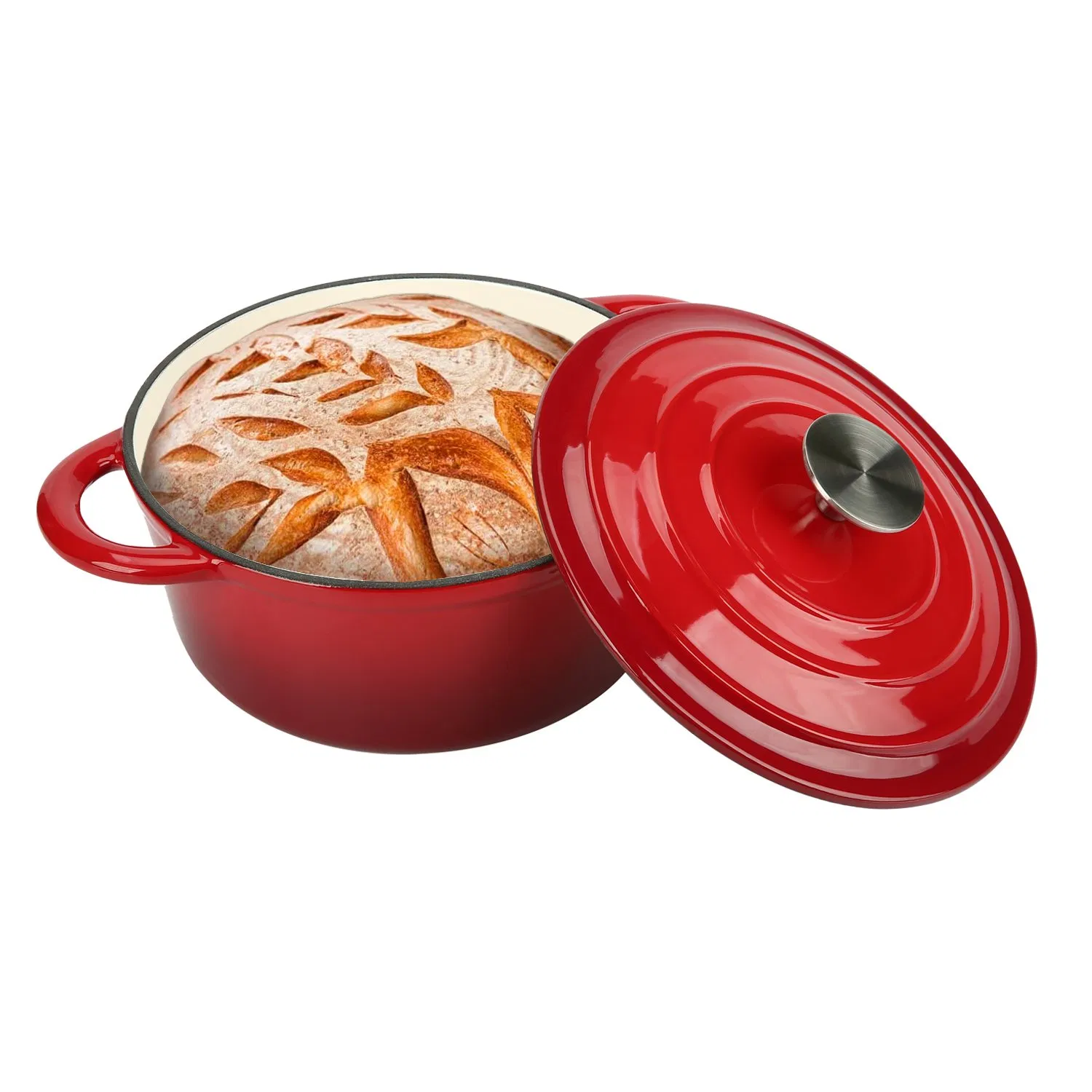 Enameled Cast Iron Dutch Oven Stainless Steel Pot Twist with Dual Handle