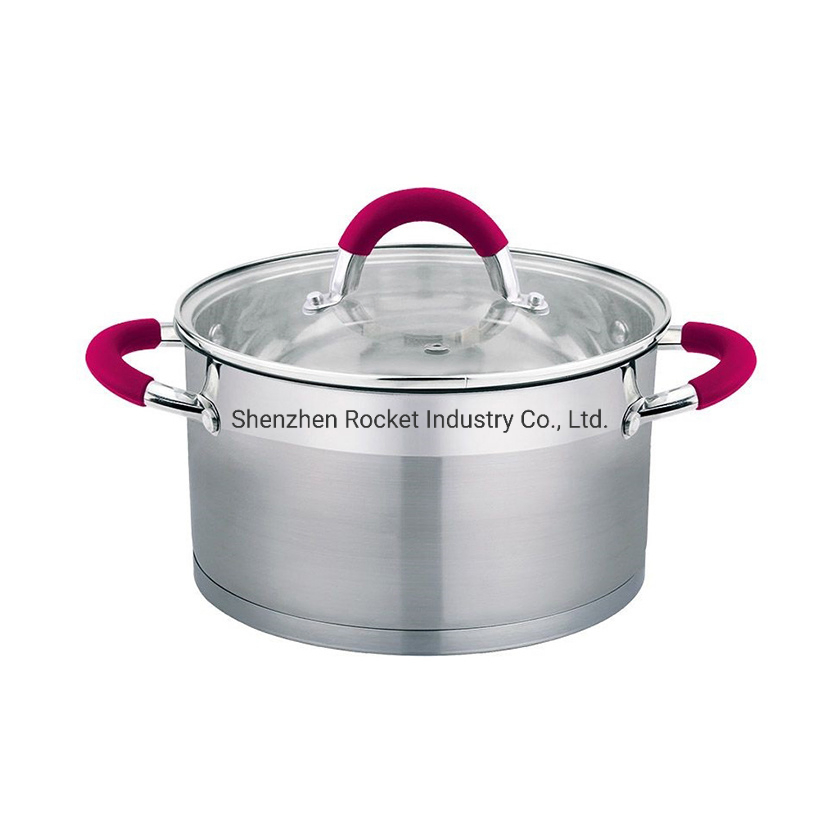 Silicone Handles Induction Stainless Steel Cooking Pot Soup Pot Casserole Cookware
