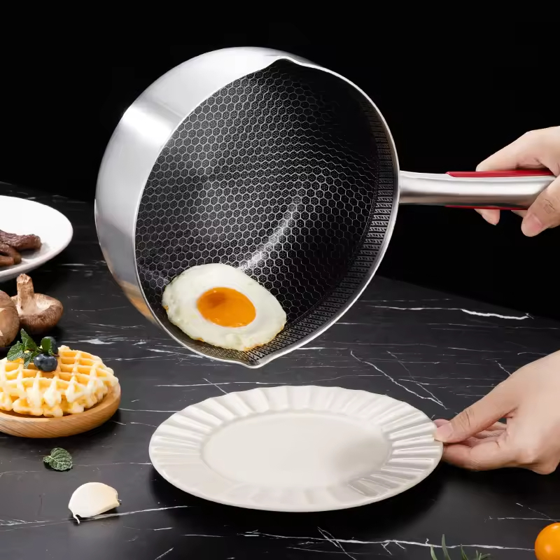 Customized 316 Stainless Steel Multifunctional Wok Pan Non-Stick Snow Pan and Honeycomb Fryer Modern Design Milk Pan Cookware
