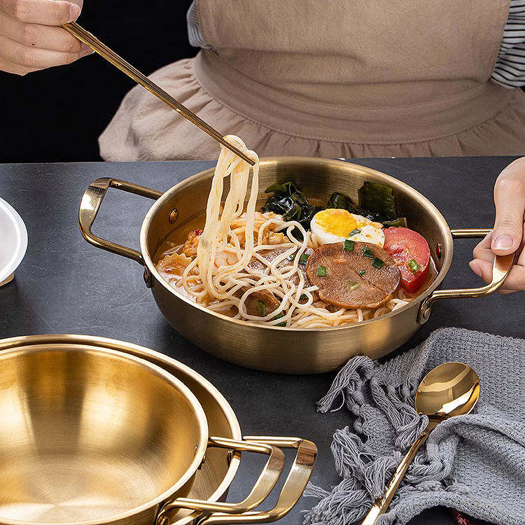 Seadfood Paella Pans Golden Cooking Non Stick Stainless Steel Double Ear Korean Handle Pot Frying Pan
