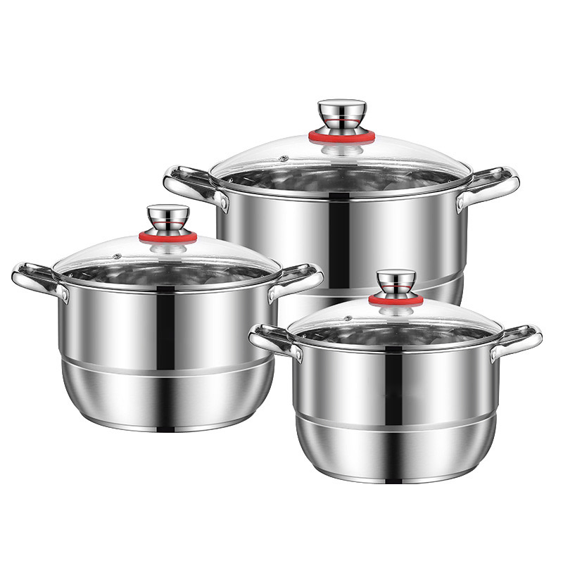 Stainless Steel Induction Soup Pot Kitchenware Cookware Sets Non Stick Pot Sets Cookware with Glass Lid China Cookware Factory Wholesale