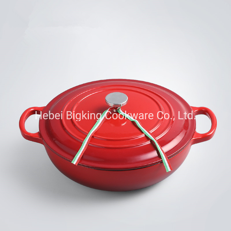 Color Cast Iron Enamel Shallow Dutch Oven-30cm
