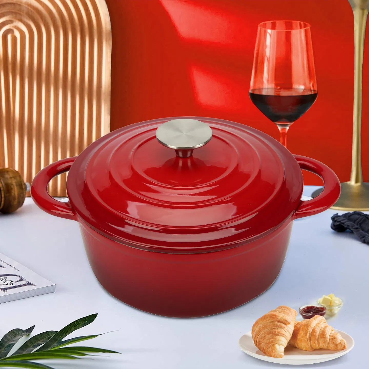 Enameled Cast Iron Dutch Oven Stainless Steel Pot Twist with Dual Handle