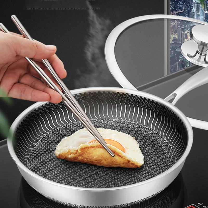 316L Stainless Steel Frying Pan Household Steak Honeycomb Wok