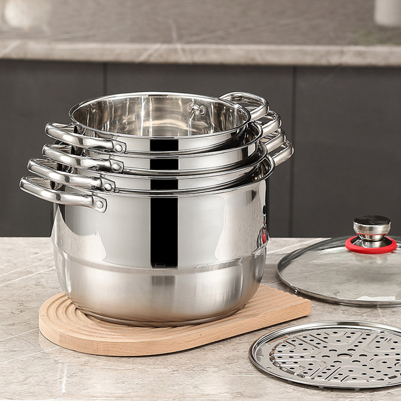 Stainless Steel Induction Soup Pot Kitchenware Cookware Sets Non Stick Pot Sets Cookware with Glass Lid China Cookware Factory Wholesale