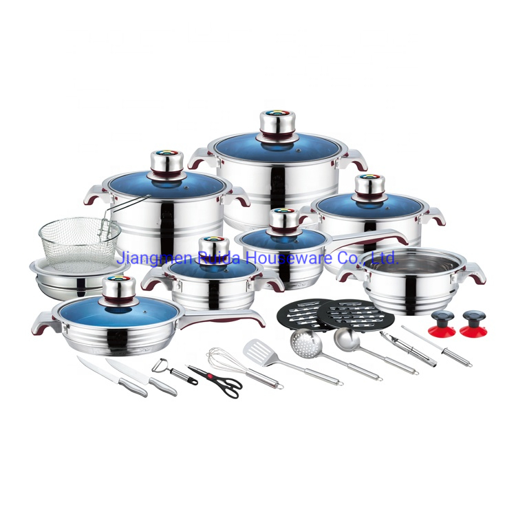 24PCS Stainless Steel Wide Edge Cookware Set with Hot Sale Induction Cooking Pot Set and Kitchen Tools