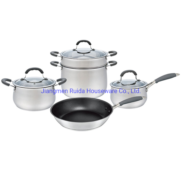 High-End Multifunction Combination 8PCS Stainless Steel Cookware Sets with Steamer for Frypan with Non-Stick Coating