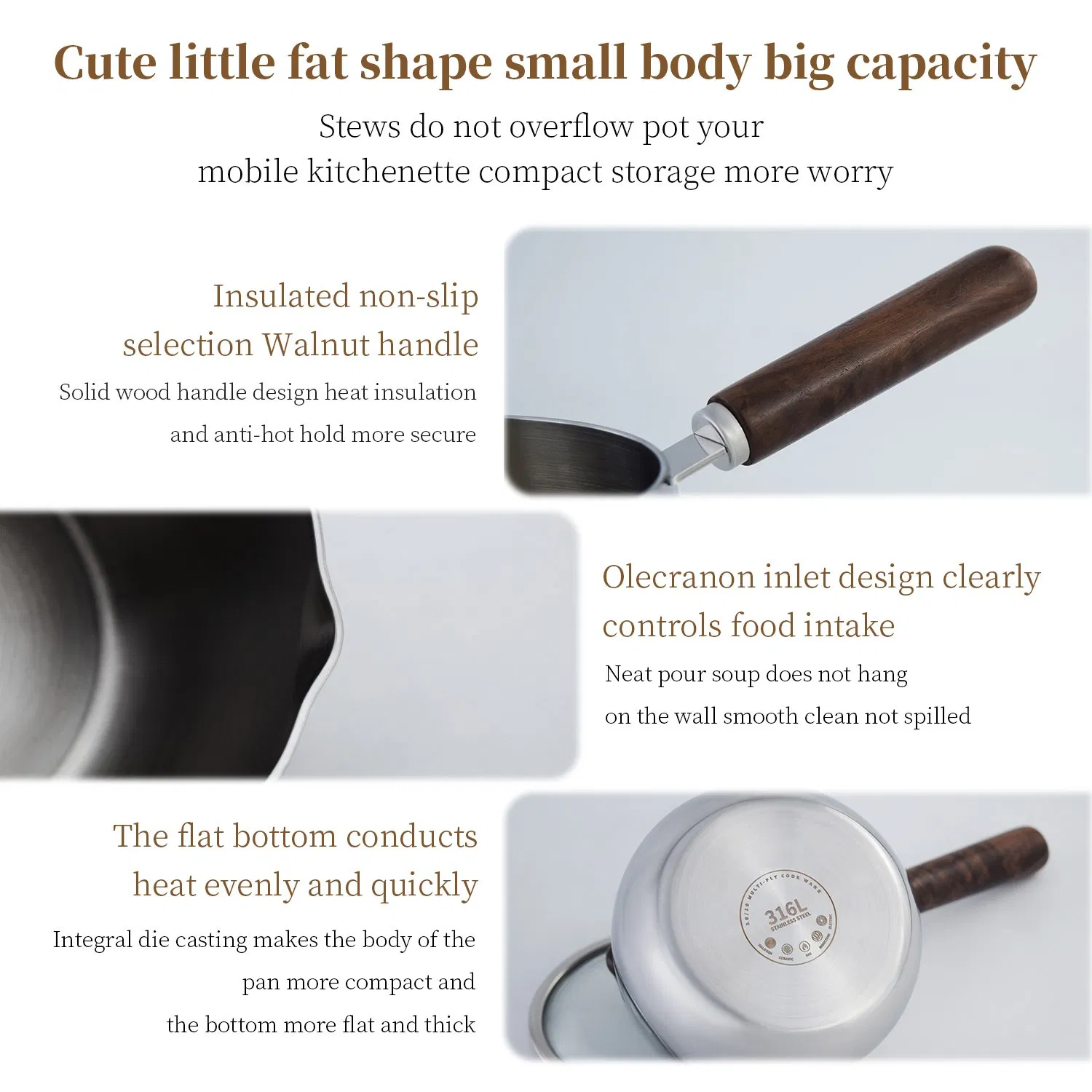 316 Stainless Steel Baby Food Milk Small Stockpot