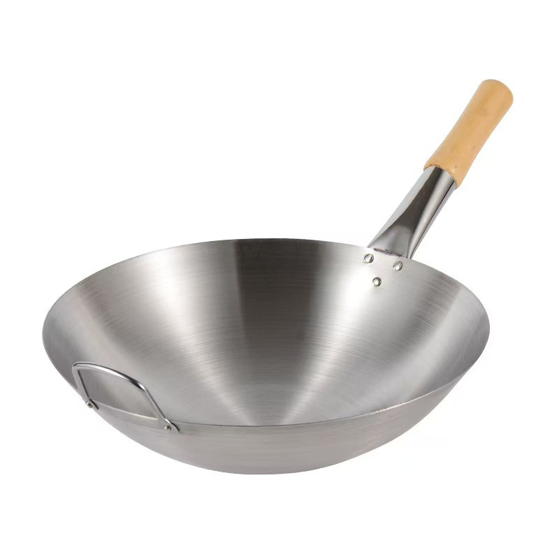 Stainless Steel Wok - Double Handle Round Bottom Pan