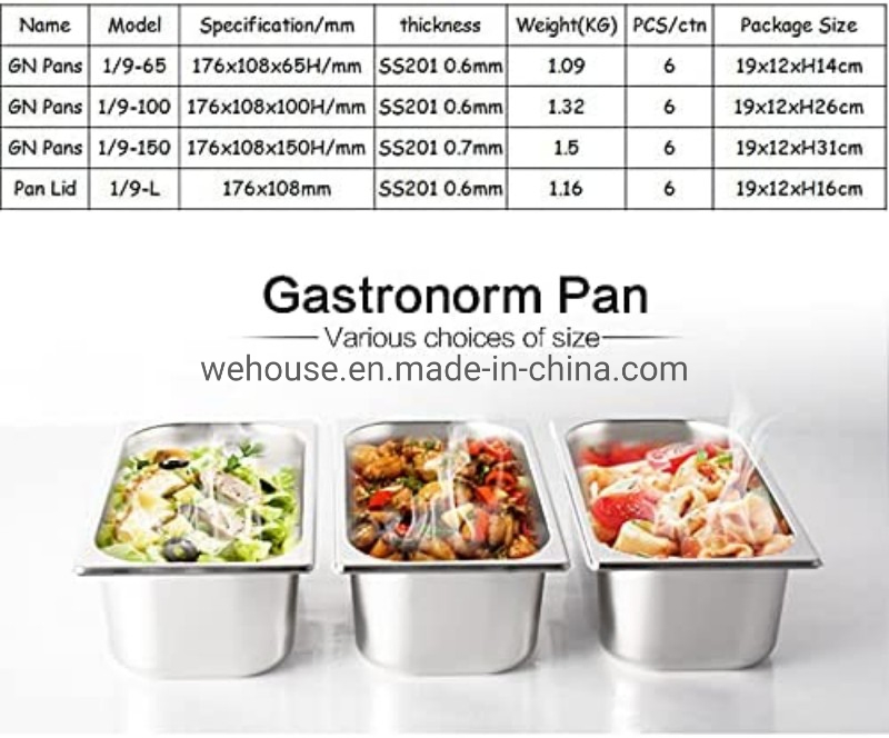 Euro Kitchenware Hotel 1/9 Gastronorm Food Tray Gn Pans Stainless Steel BBQ Food Container Buffet Sheet Set Hotel Pan Baking Pans