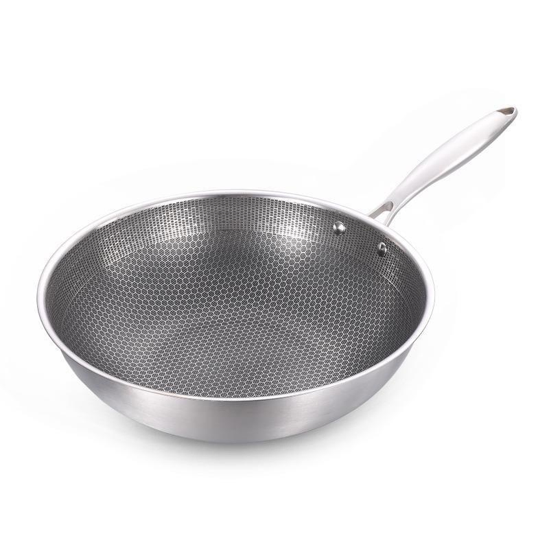 Stainless Steel Wok - Honeycomb Non-Stick Coating-Free Frying Pan, Thickened Smoke-Reduced Design with Gift Packaging for Wholesale