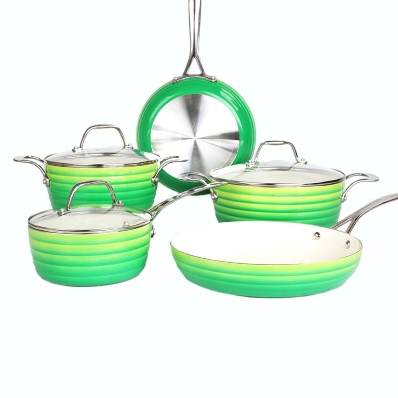 Wholesale Gradient Pink Non-Stick Aluminum Cooking Pots and Pans with Stainless Steel Handle