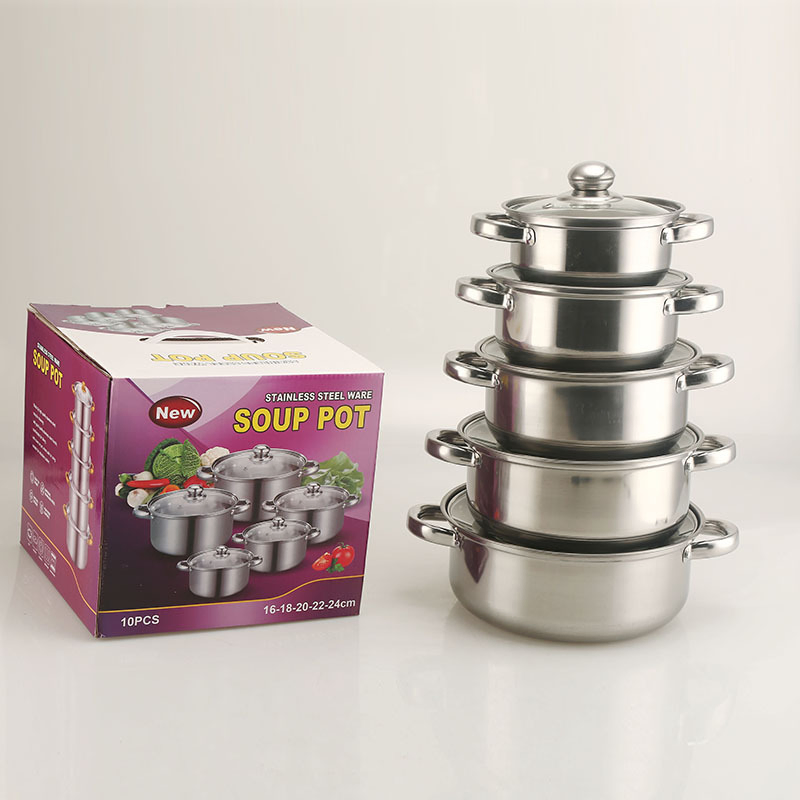 10PCS Kitchen Ware Soup Steamer Pot Set with Lid Stainless Steel Cooking Pot Set Cookware Sets