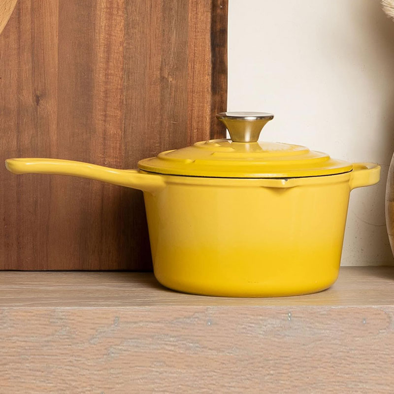 Cast Iron Saucepan with Helper Handle Milk Pot 2qt Small Sauce Pan with Stainless Steel Knob for Frying Roasting Baking Cookware