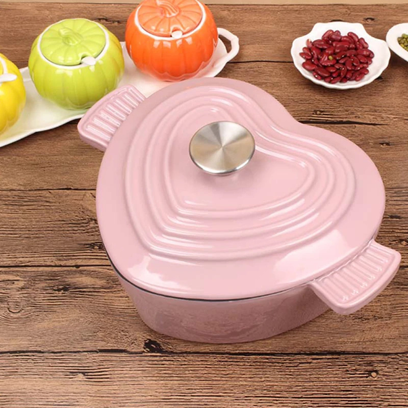 Enameled Heart with Stainless Steel Knob, Cerise Cast Iron Dutch Oven 2.5 Quart