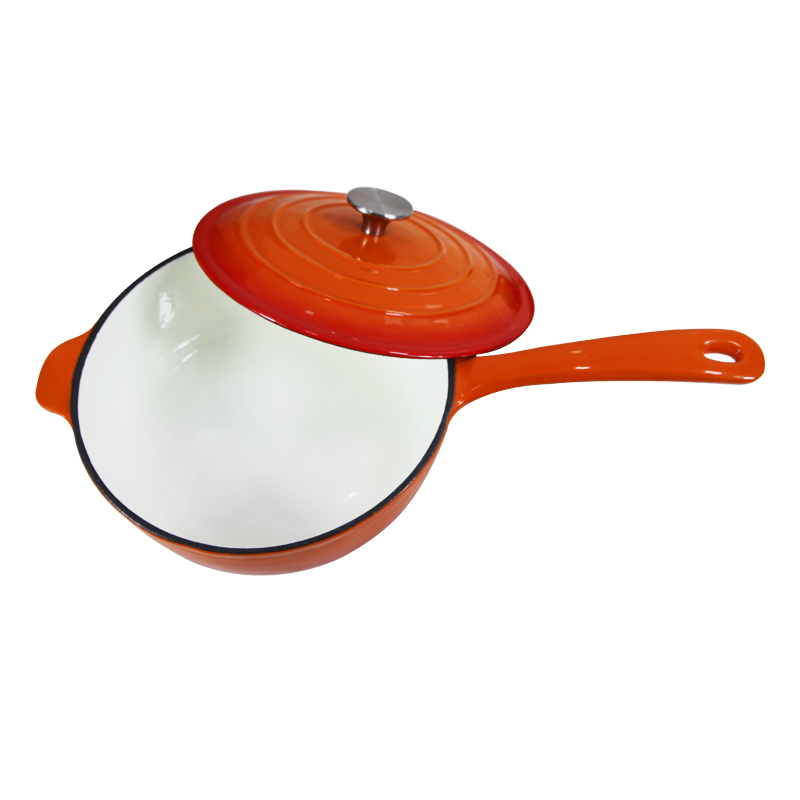 4qt Cookwin Orange Cast Iron Enamel Saucepan with Stainless Steel Knob Soup Pot