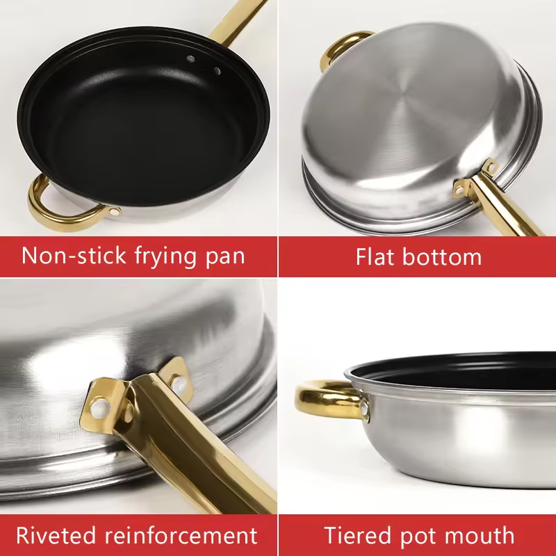 6PCS Stainless Steel Non-Stick Cooking Pans Set Kitchen Cookware with Soup Stock Pots and Frying Pan