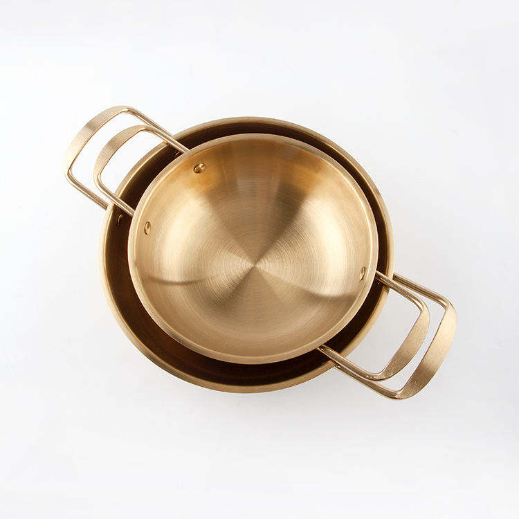 Seadfood Paella Pans Golden Cooking Non Stick Stainless Steel Double Ear Korean Handle Pot Frying Pan