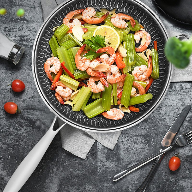 316L Stainless Steel Frying Pan Household Steak Honeycomb Wok