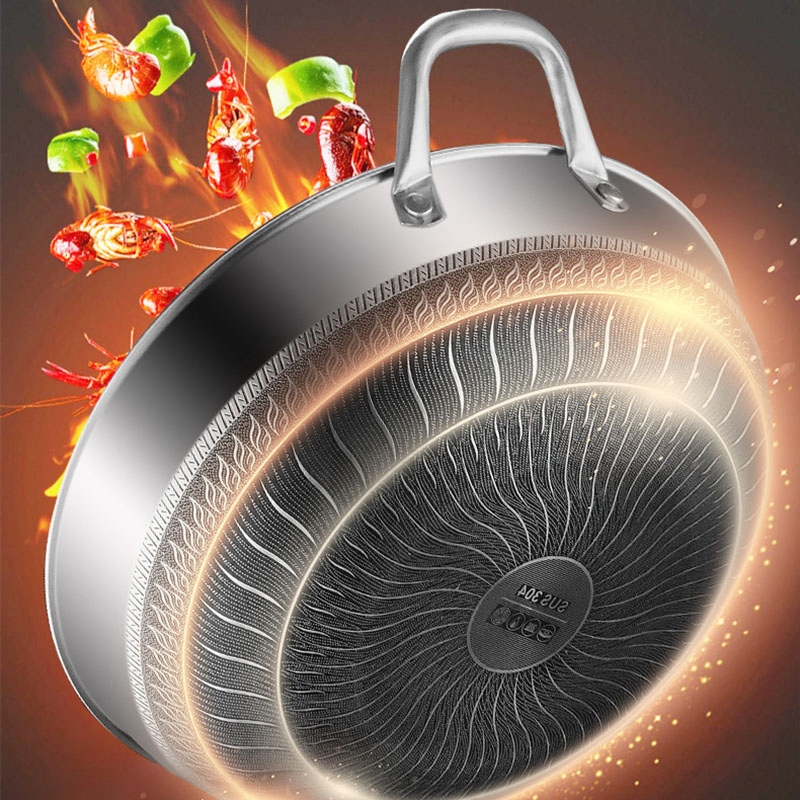 316 Stainless Steel Wok Slightly Oily Smoke Double-Sided Honeycomb Non-Stick Frying Cookware