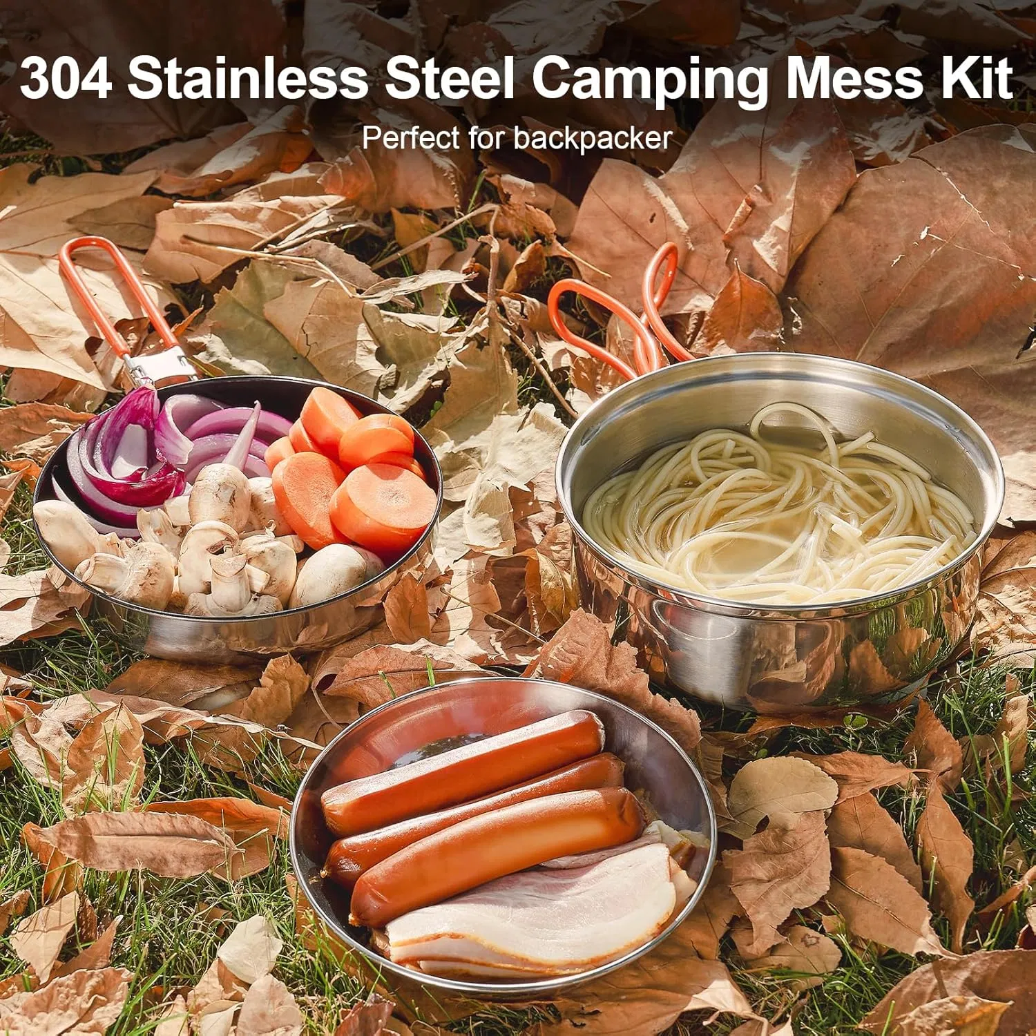Lightweight Stainless Steel Camping Cookware Set with Pot Spork Cup Cleaning Cloth