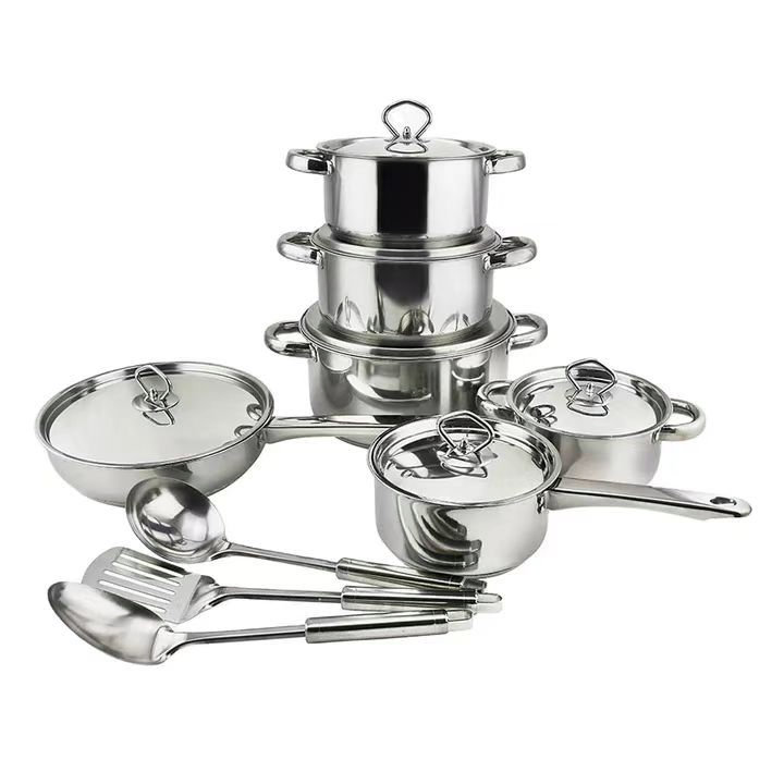 Foreign Trade Supply Stainless Steel Cookware Set 35PCS Pot Set with Multi-Layer Bottom Frying Pan, Milk Pot, Soup Pot, and Cooking Utensil Combination 23PCS