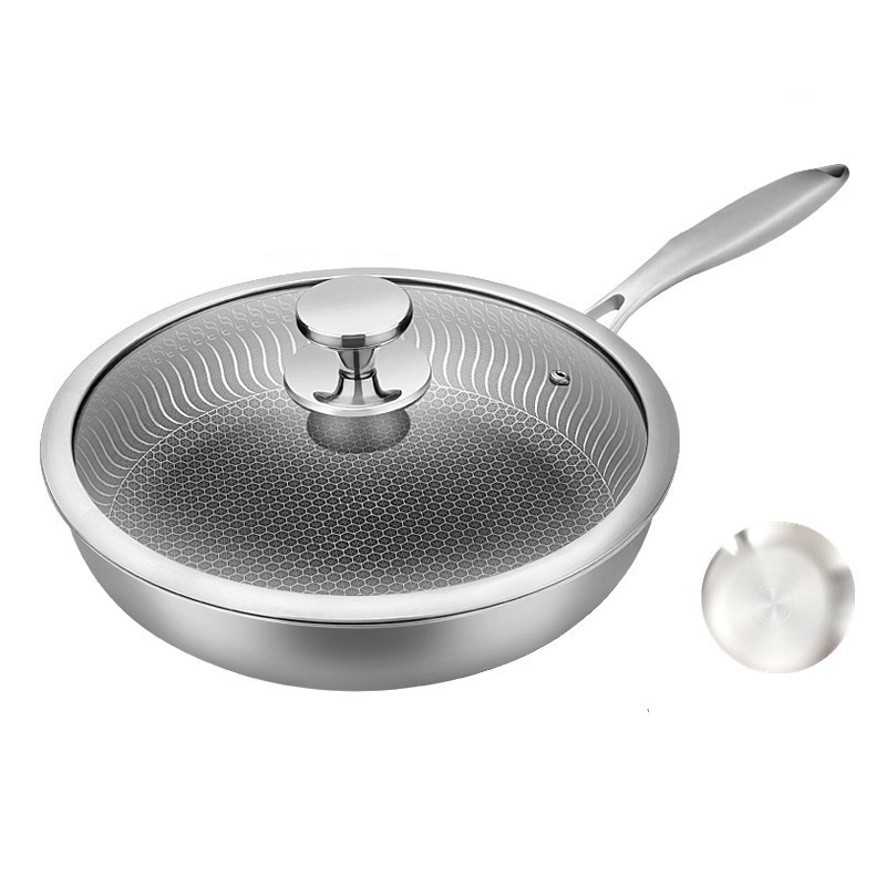 316L Stainless Steel Frying Pan Household Steak Honeycomb Wok