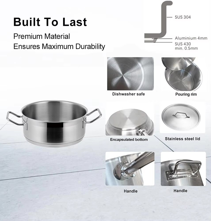 Heavy-Duty Stainless Steel Stock Pot Popular Cookware Equipment Hotels Restaurants