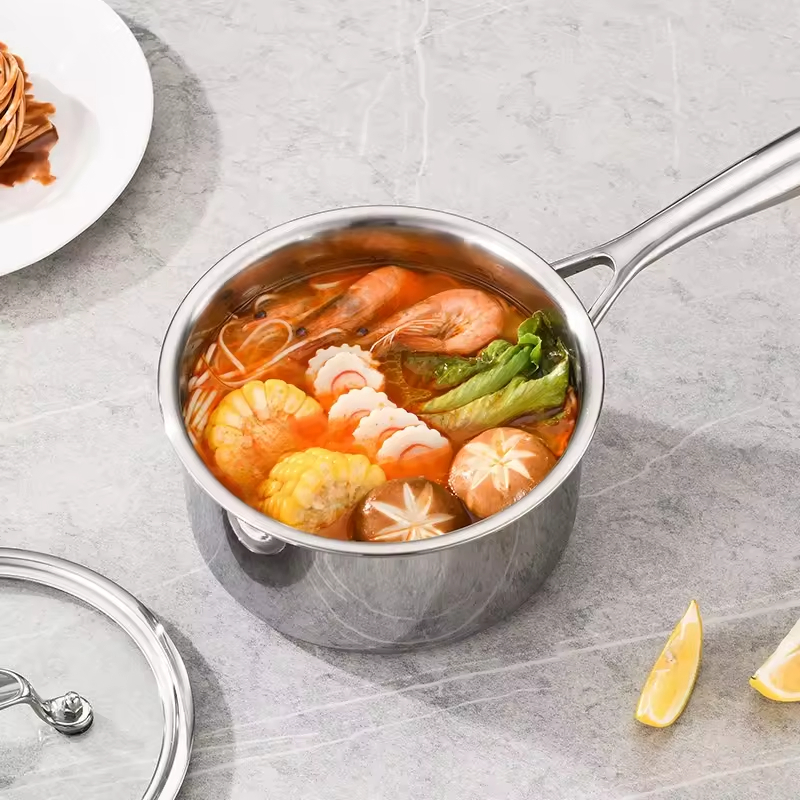 Direct Sale Tri-Ply 304 Stainless Steel Sauce Pan Kitchen Non Stick Mini Milk Pan with Cover