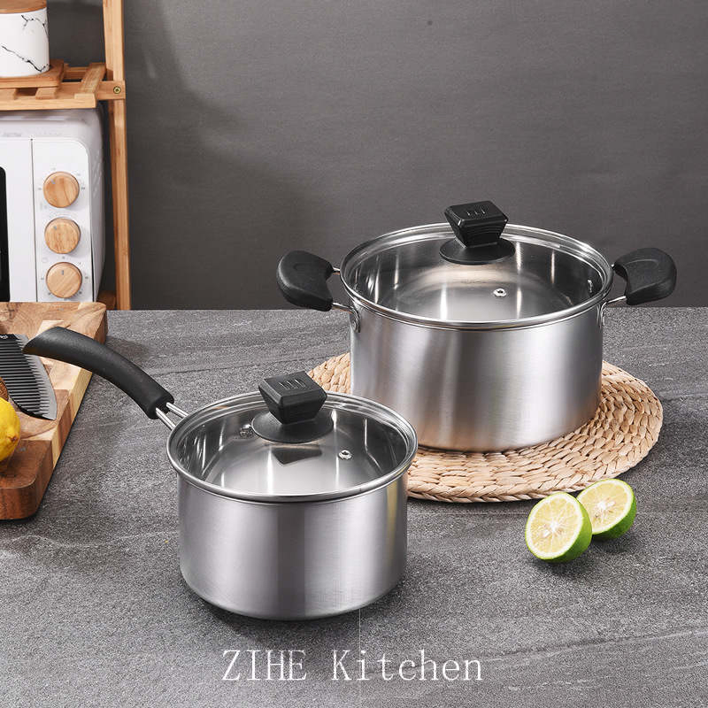 Stainless Steel 3-Piece Pot Set Thickened Milk Stock Frying Pan Zihe Kitchen