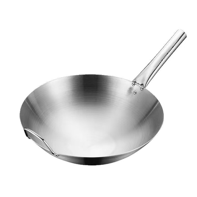 Stainless Steel Wok - Double Handle Round Bottom Pan