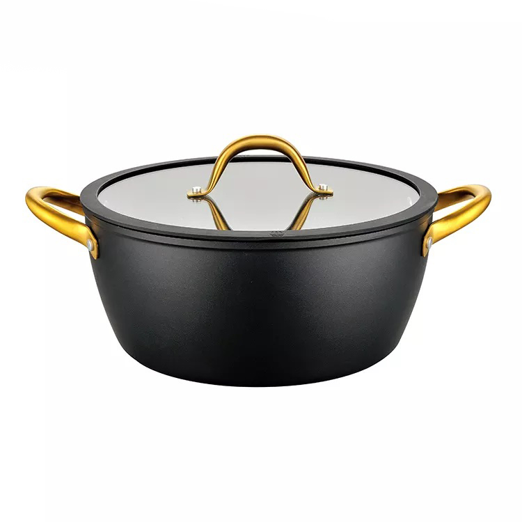 5PCS Non Stick Kitchen Utensils Sets Marble with PVD Stainless Steel Handle Pots and Pans Aluminum Forged Cookware Set with Induction Bottom