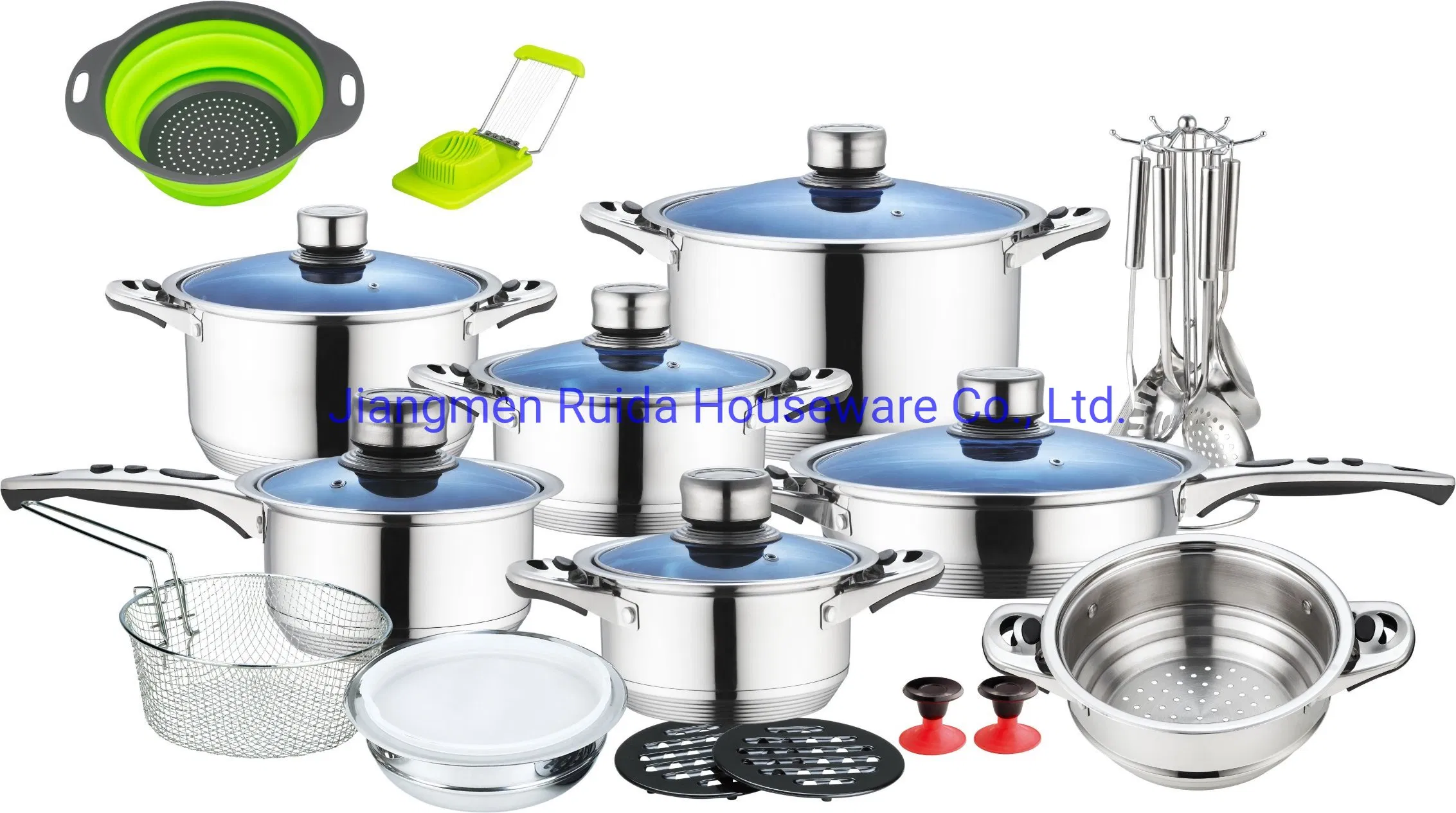 Cookware Production Line with Thermor and Induction Bottom 24PCS Stainless Steel Cookware Cooking Pot Sets