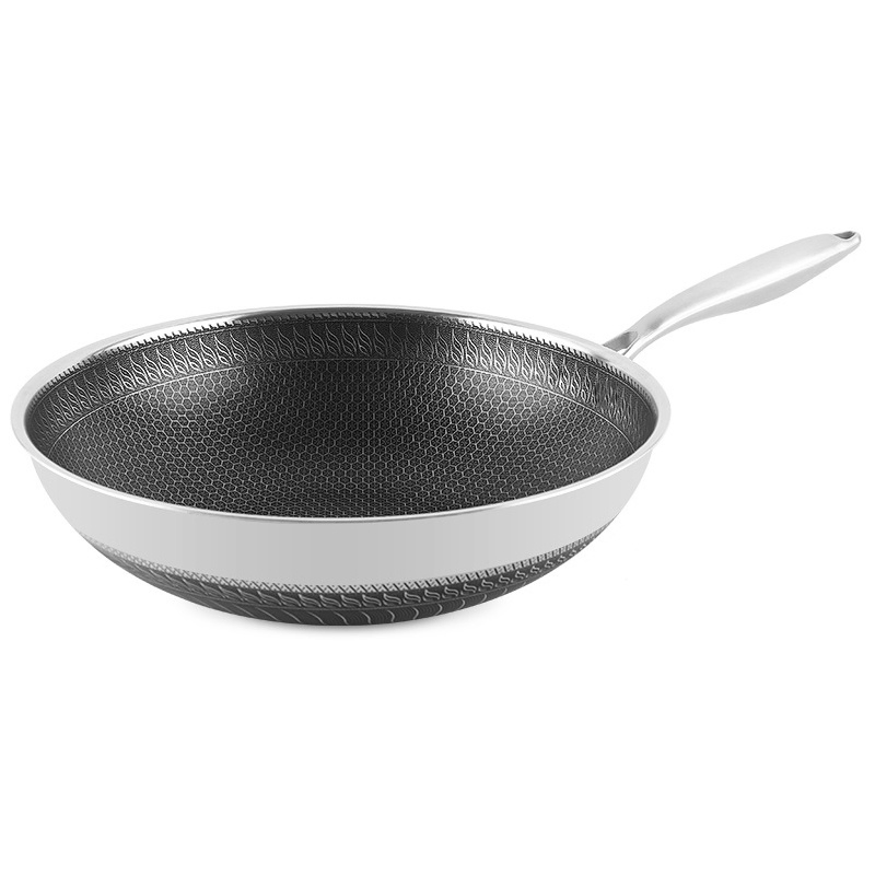 Wok Pan Non-Stick Stainless Steel Wok Honeycomb Wok Wok Pan Stainless Steel Stainless Wok