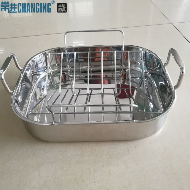 Heavy Duty Roasting Pan with Rack Stainless Steel Square Serving Tray with Ears Turkey Roaster Container