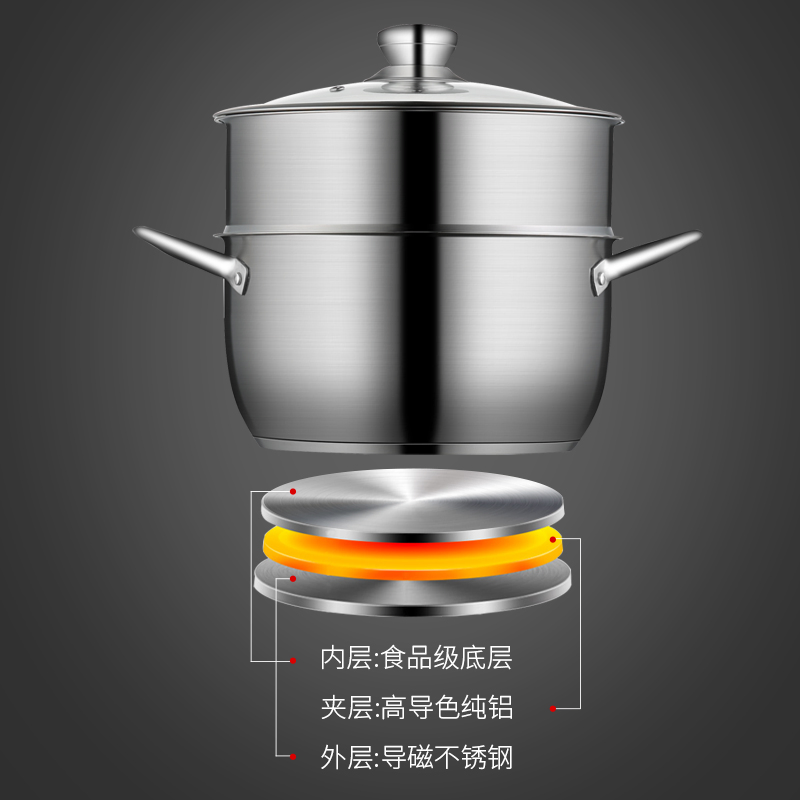 Price Discount, Easy to Clean Stainless Steel Universal Stove Soup Steamer Set, 304 Stainless Steel Cookware Set