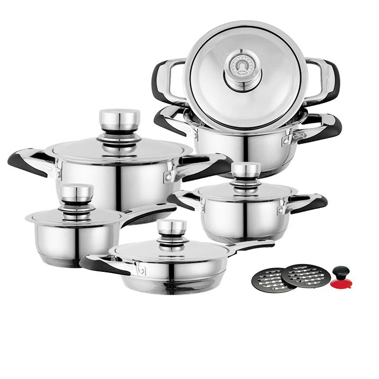 European Multi-Combination Wide-Rim Stainless Steel Kitchen Cookware Set with Thermometer Cover Cover 16-Piece Steamer