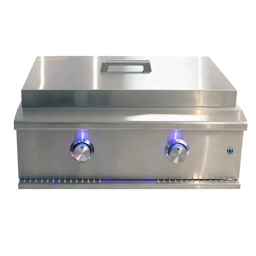 Factory Heavy Duty Premium Stainless Steel 304 Built-in Outdoor Kitchen Barbecue BBQ 2b 2 Burners Gasteppanyaki Griddle with Lid