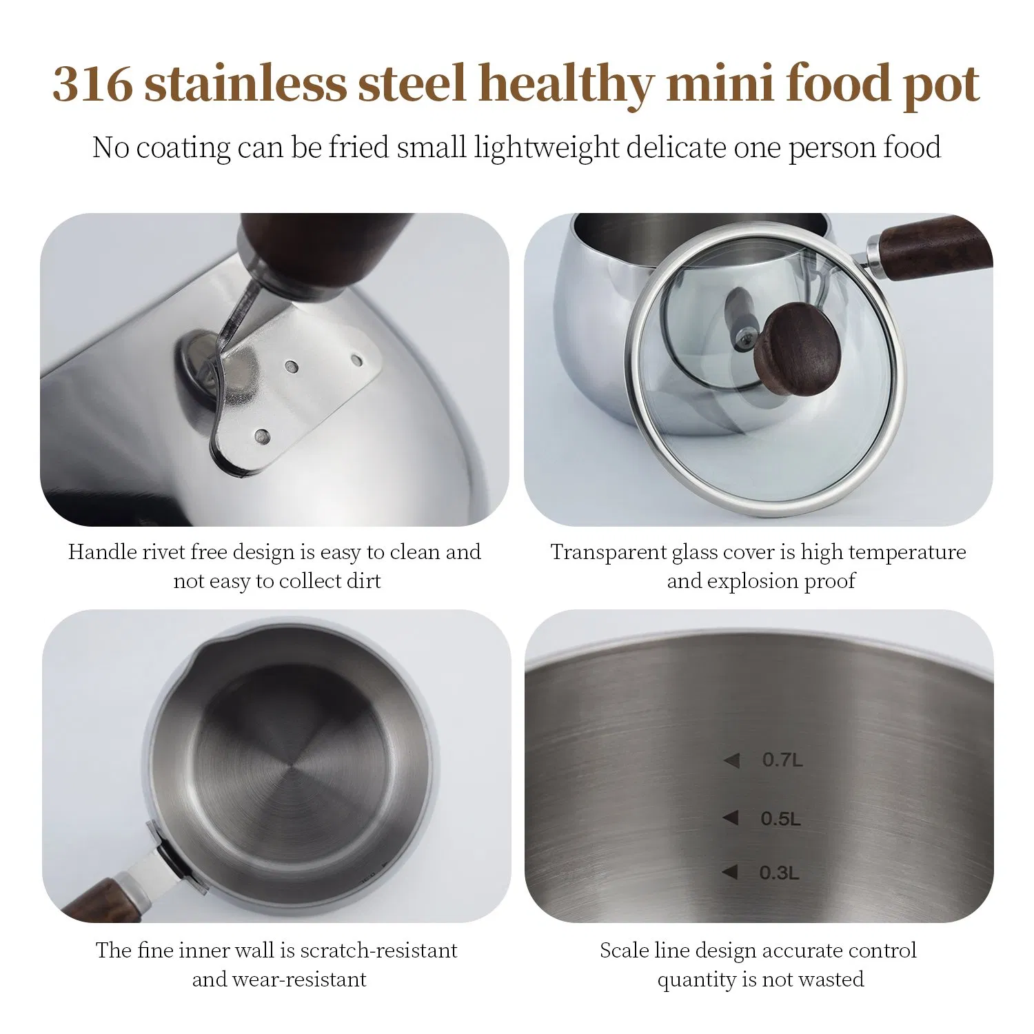 316 Stainless Steel Baby Food Milk Small Stockpot