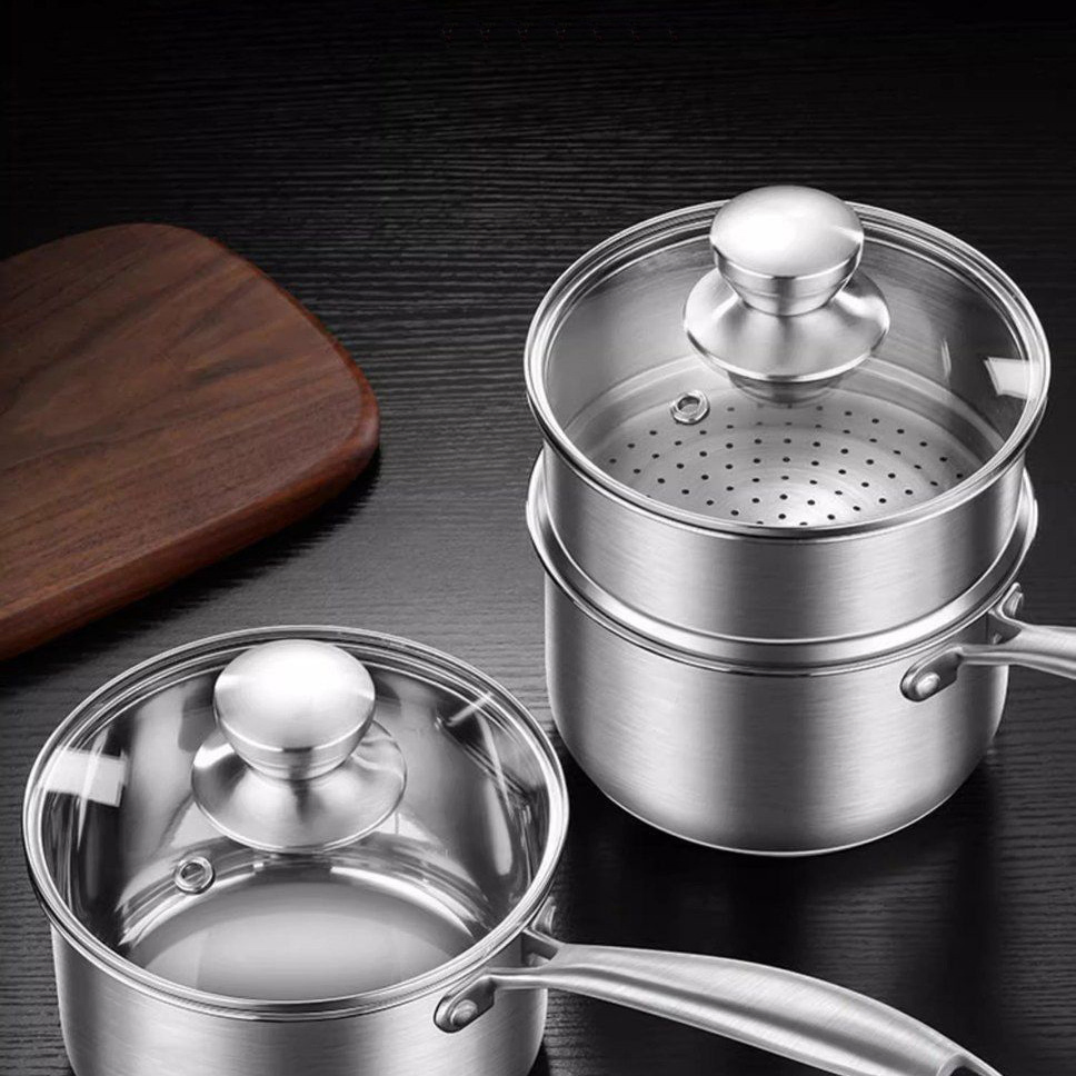 Camping BBQ Metal Milk Boiling Pan Stainless Sauce Pot Saucepan Induction Cooker Easy Grip Stainless Steel Sauce Pan Milk Pan