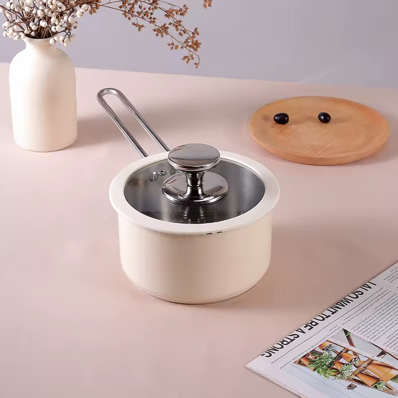 Korea Style 16cm Household Kitchen Induction&Gas Ceramic Coating Metal Cook Soup Pot Cookware Stainless Steel Sauce Pan