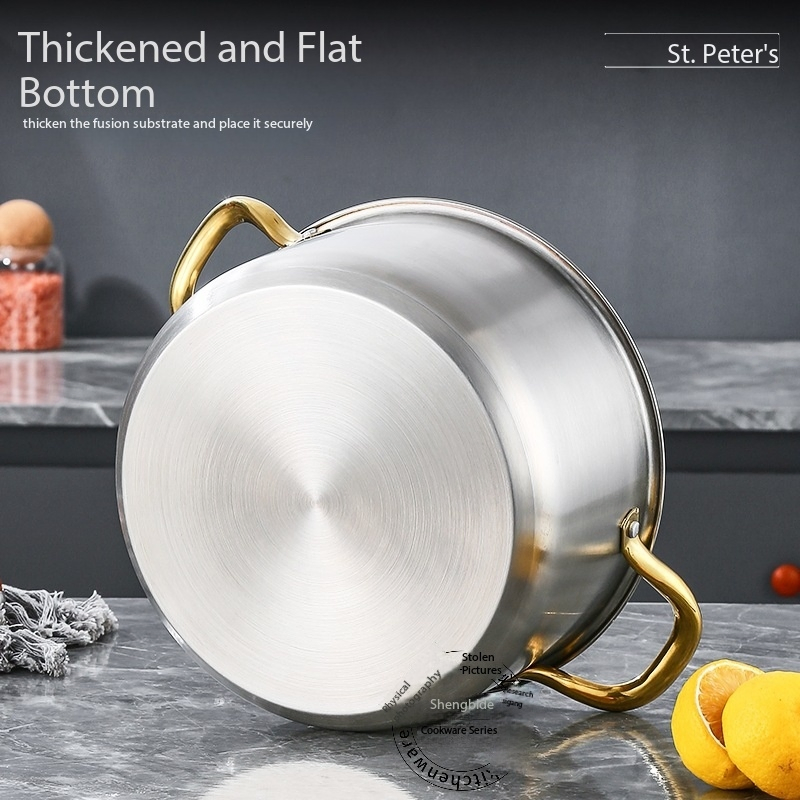 New Stainless Steel Golden Handle Thickened 10-Piece Cookware Set Cooking Pot