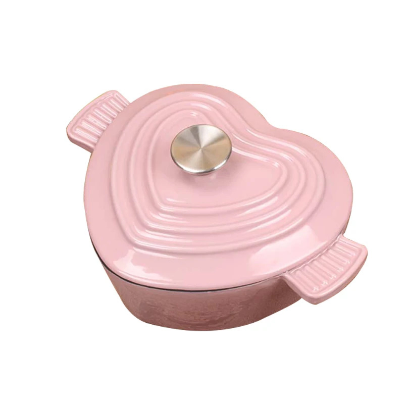 Enameled Heart with Stainless Steel Knob, Cerise Cast Iron Dutch Oven 2.5 Quart