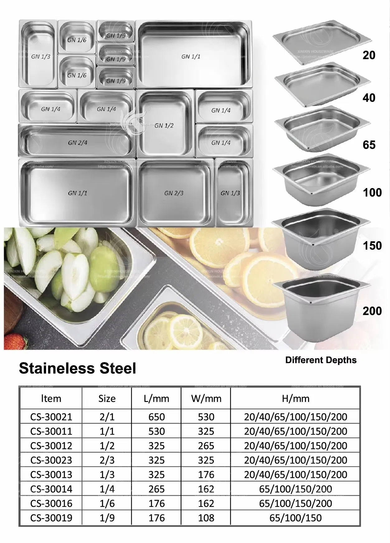 Factory Direct Multi Sizes Stainless Steel Food Gastronorm Container Food Warmer Gn Pan with Lid